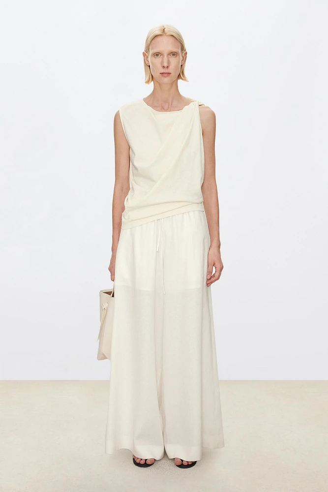 Linen Elastic Waist Wide-Leg Trousers