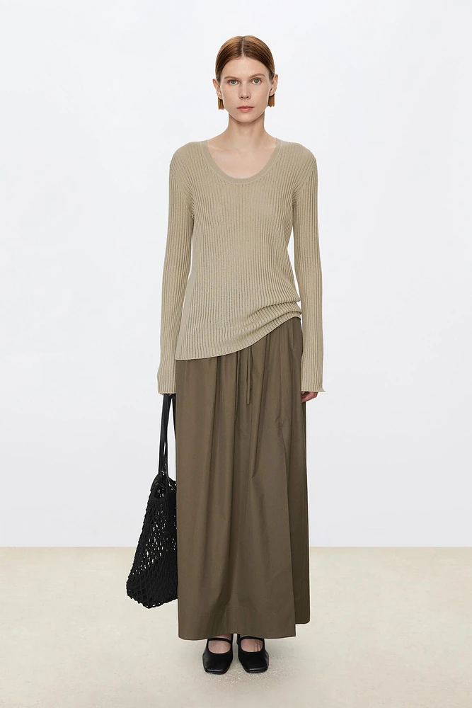 Long Staple Cotton Vertical Stripe U-Neck Base Top