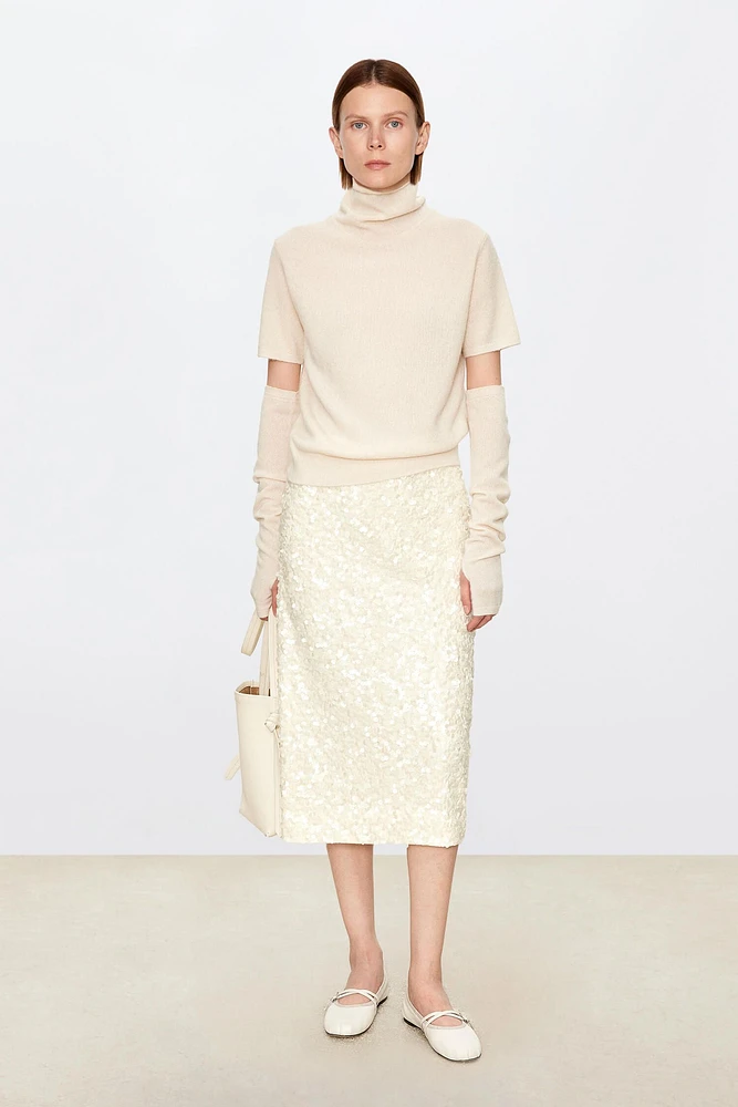 Matte Beaded Embroidered Velvet Midi Skirt