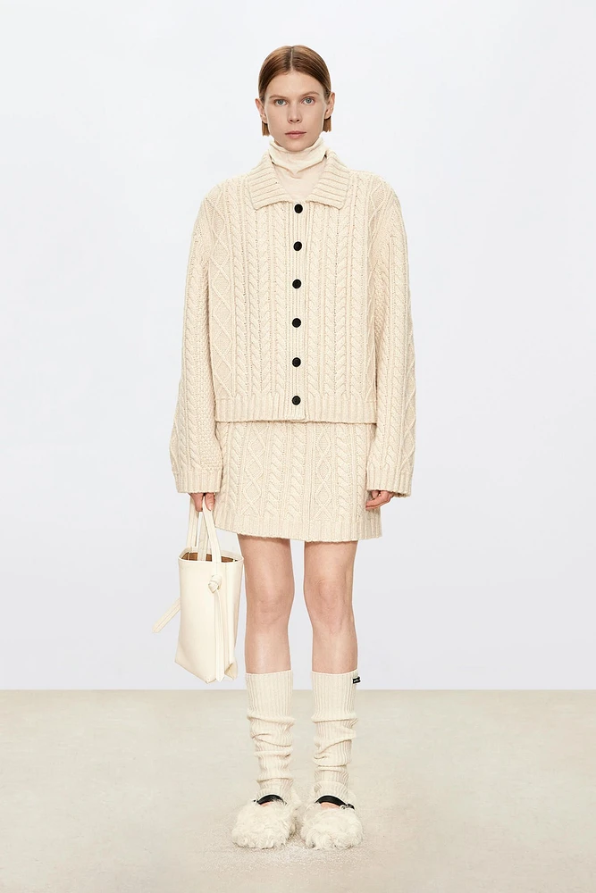 Pure Cashmere Cable Knit Mini Skirt