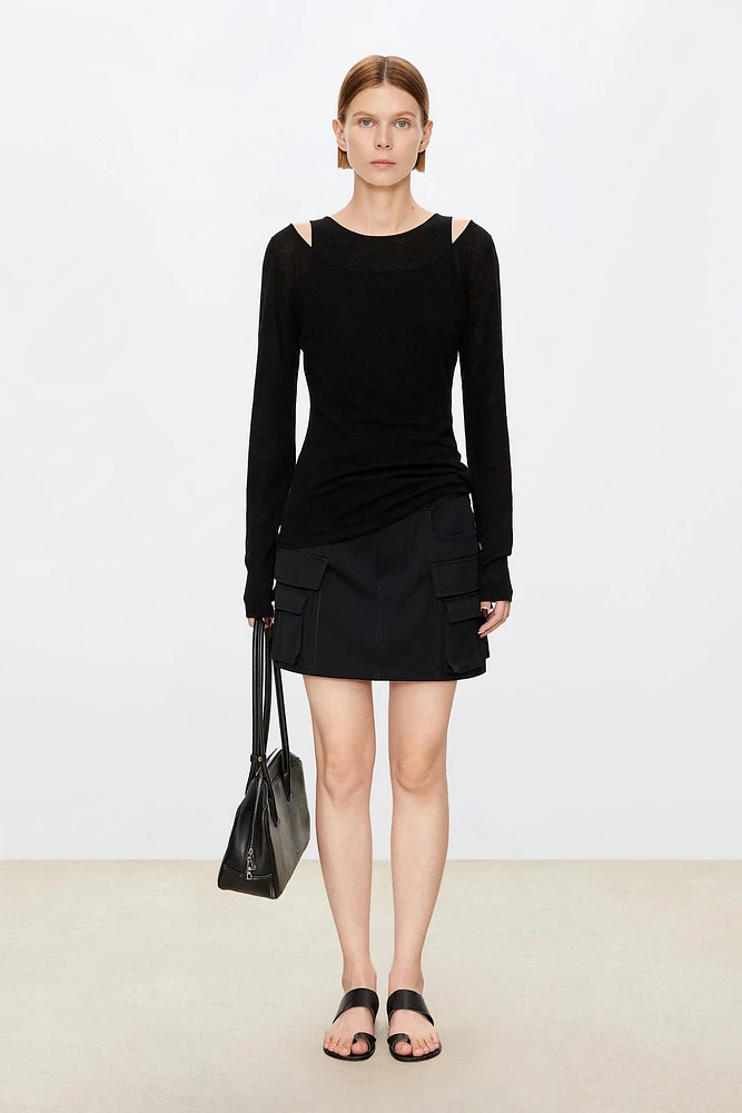 Pure Cotton Low-Waist Multi-Pocket Mini Skirt