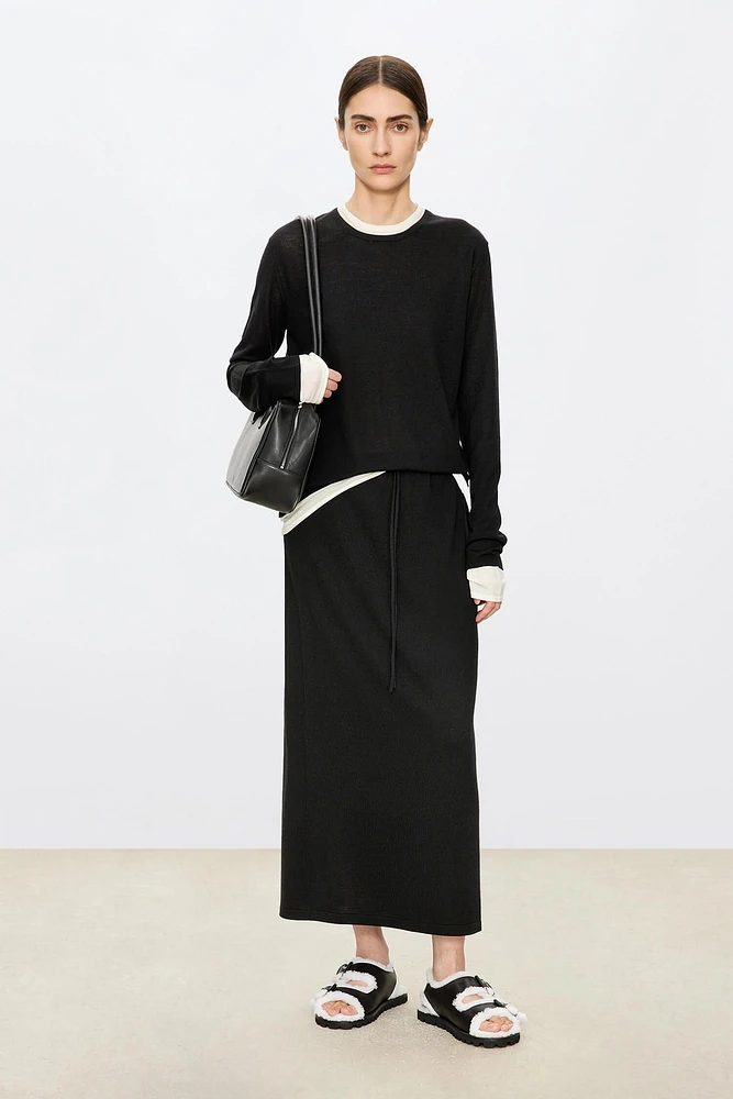 Pure Wool Fake-Two-Pieces Long-Sleeve Top