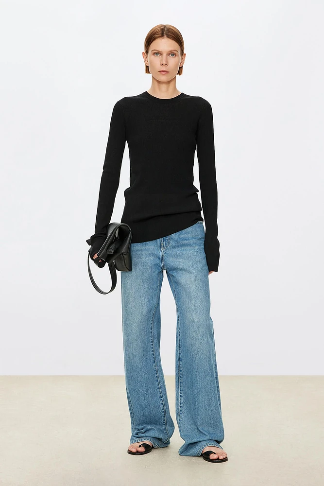 Round Neck Cotton Linen Long Sleeve Top