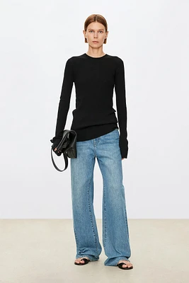 Round Neck Cotton Linen Long Sleeve Top