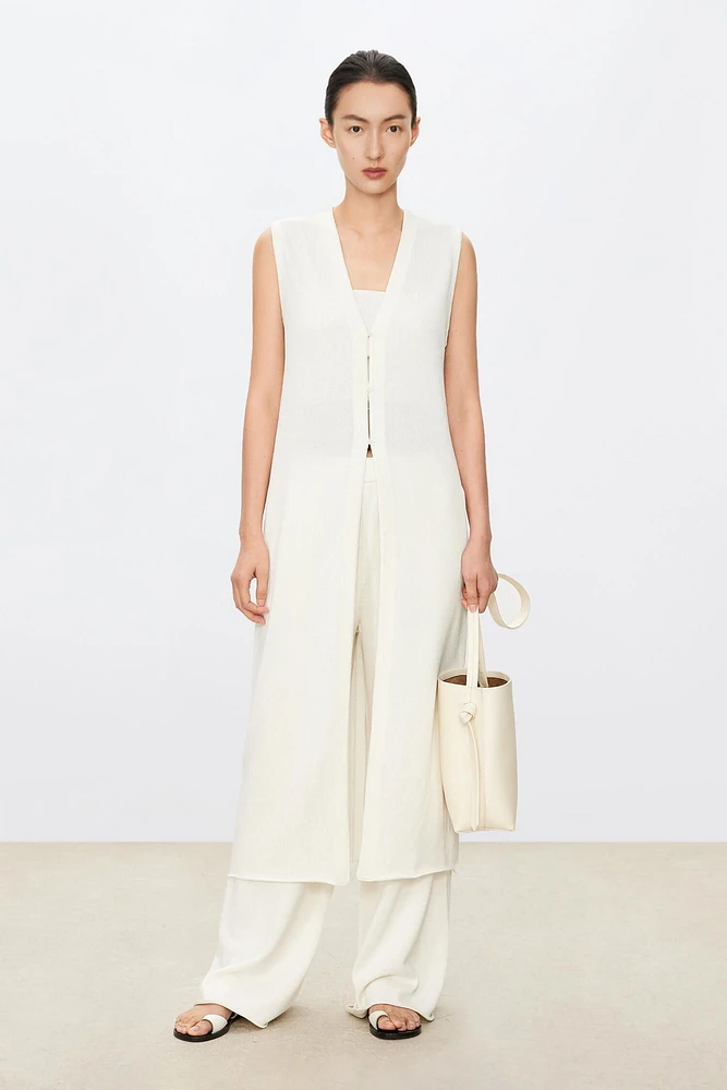 Silk-Cotton Blend V-Neck Long Cardigan