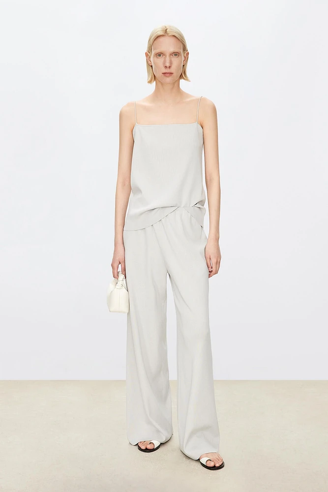 Silk-Cotton Blend Wide Trousers