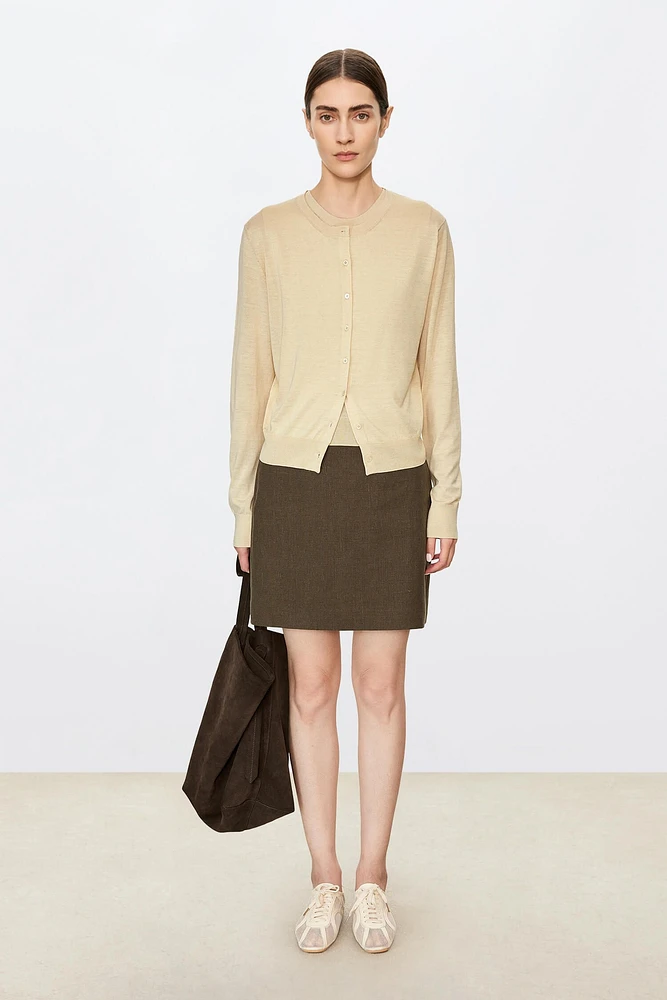 Silk Cotton Crew Neck Cardigan
