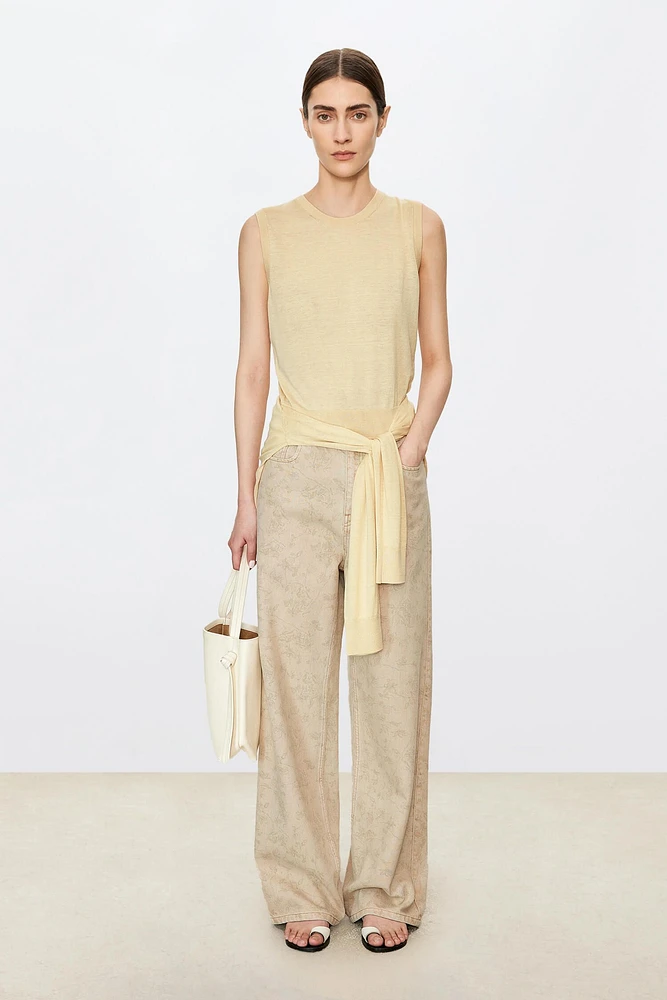 Silk Cotton Semi-Sheer Crew Neck Tank Top