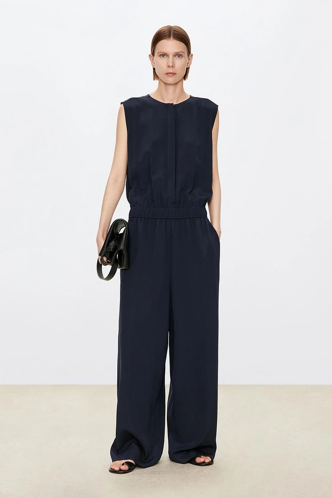 Silk Sleeveless Tapered Jumpsuit