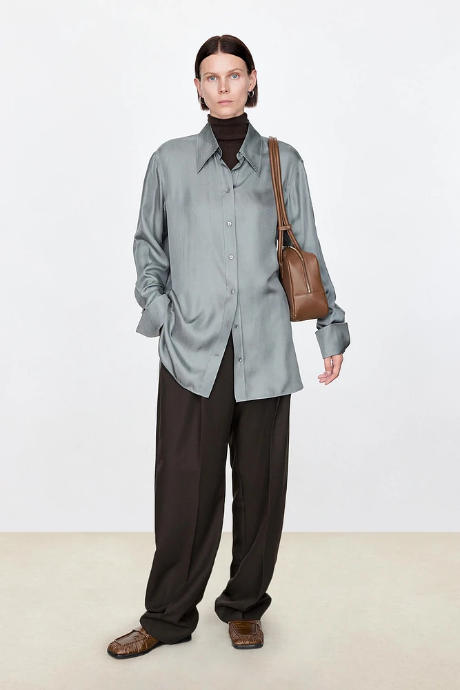 Silk Twill Printed Oversized Shirt