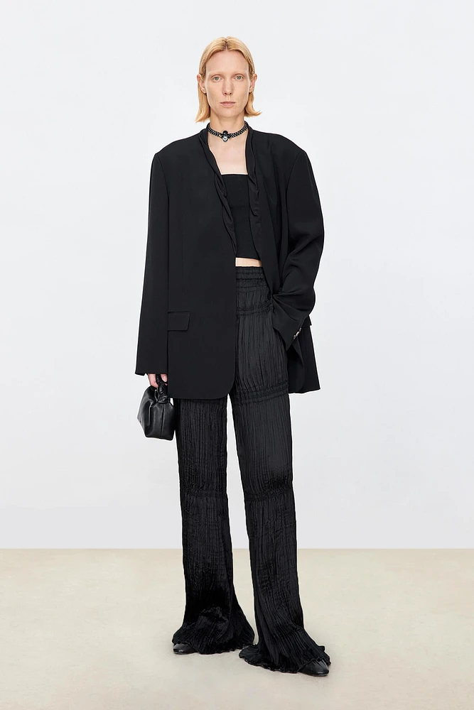 Silky Matte Pleated Wide-Leg Pants