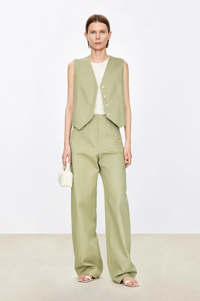 Slub Cotton Linen Oversized Blazer Vest