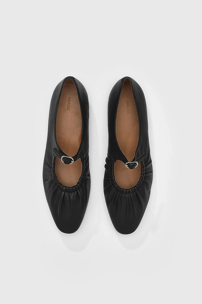 Spain Lamb Suede Hand-Pleated Ballet Flats