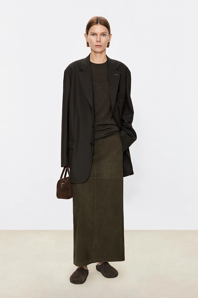 Suede Lambskin Elastic Waist Midi Skirt