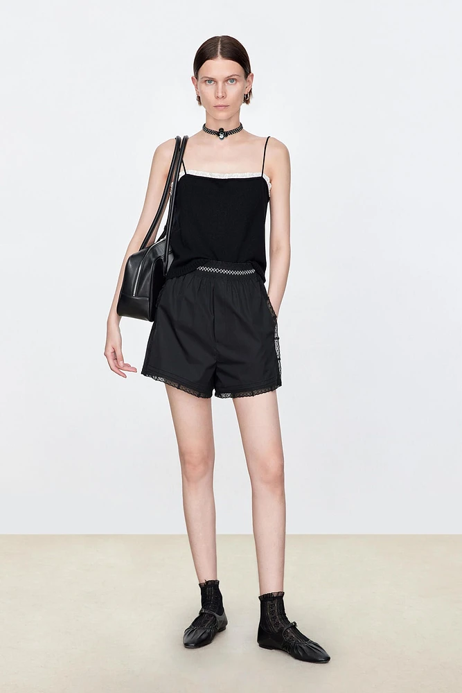 SUPIMA Cotton Lace Trim Gathered Shorts