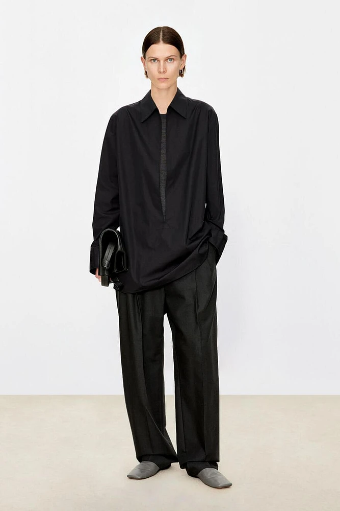 SUPIMA Cotton Poplin Deep V-Neck Shirt