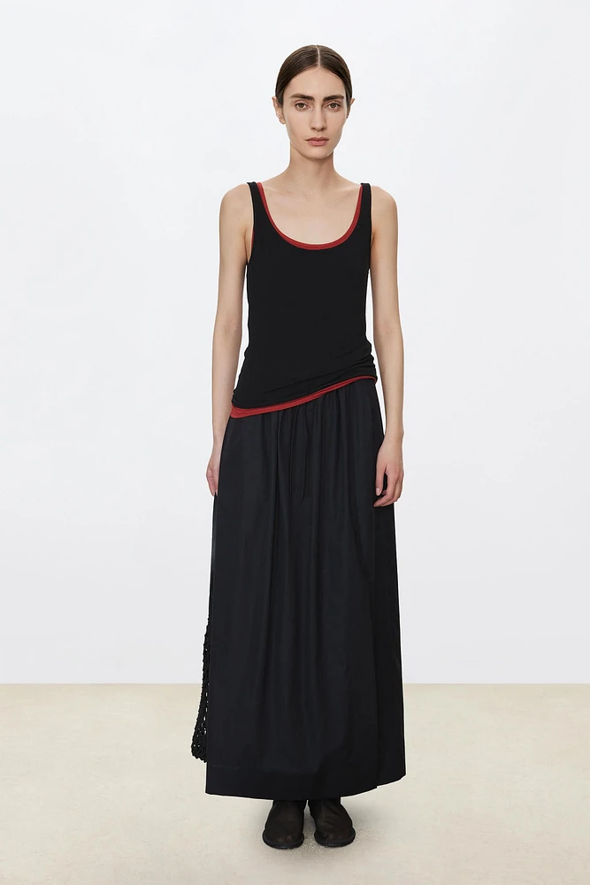 SUPIMA High-Density Pure Cotton Front-Slit Midi Skirt