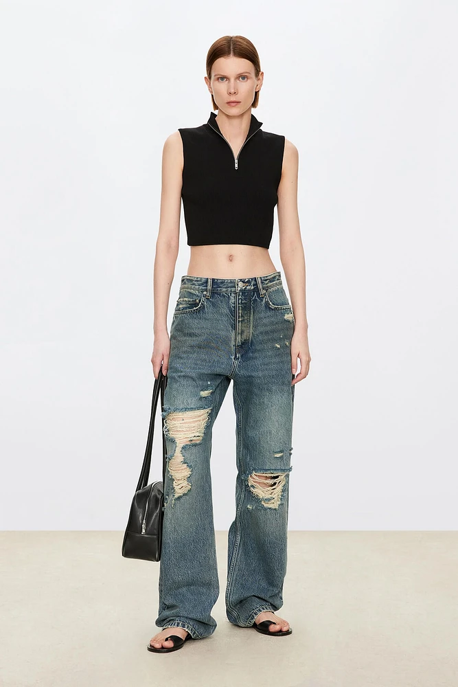 VISCOSE Silk Cotton Half-Zip Short Top