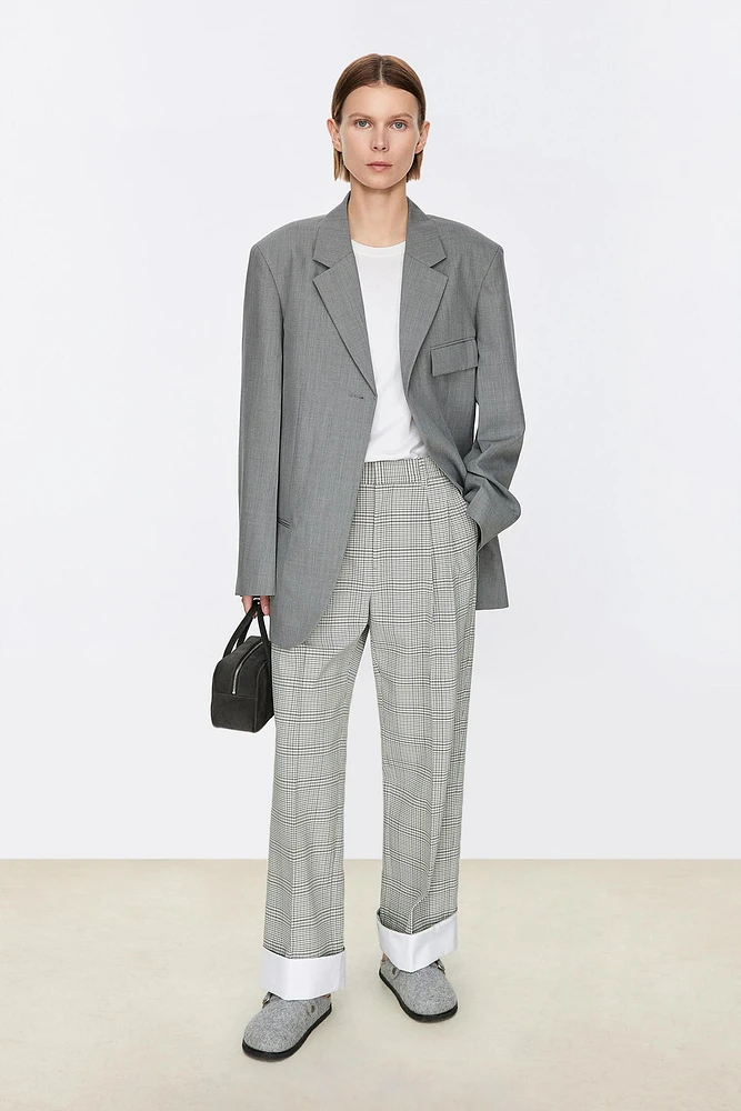 VISCOSE Yarn-Dyed Check Wide-Leg Pants