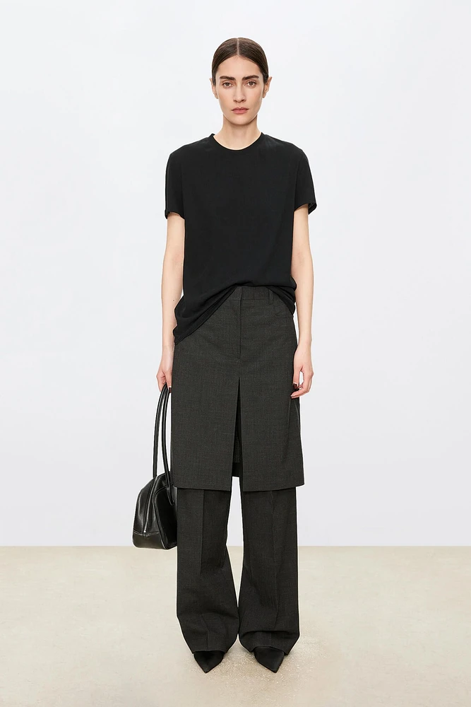 Wool Flared Two-in-One Skirt Pants