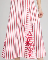 Embroidered Godet Striped Maxi Dress