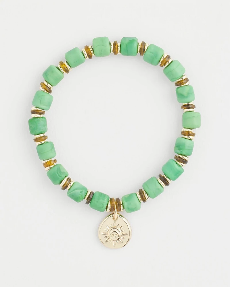Square-Cut Beaded Sun Charm Bracelet