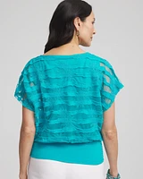 Embroidered Striped Banded Bottom Top