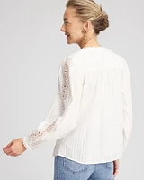 Split-neck Lace Trim Blouse