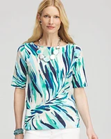 Palm Print Pima Cotton Bateau-Neck Tee