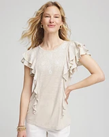 Embroidered Flutter-Sleeve Tee