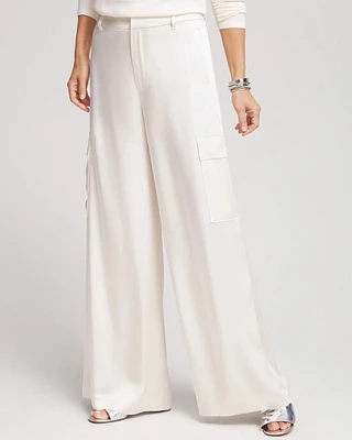 Satin Wide Leg Cargo Pants