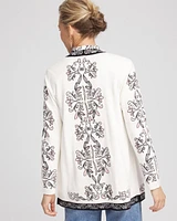 Embroidered Open-Front Cardigan