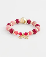 Tonal Pink & Red Beaded Charm Bracelet