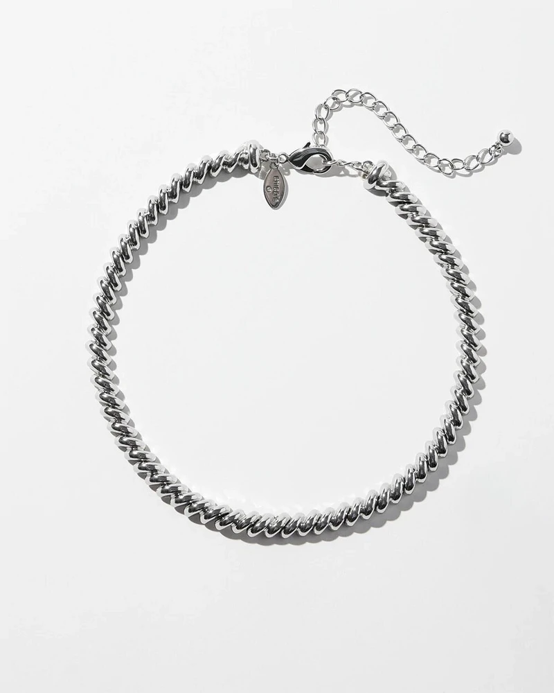 Silver Tone Twist Collar Necklace
