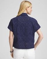 Embroidered Eyelet Button-down Top