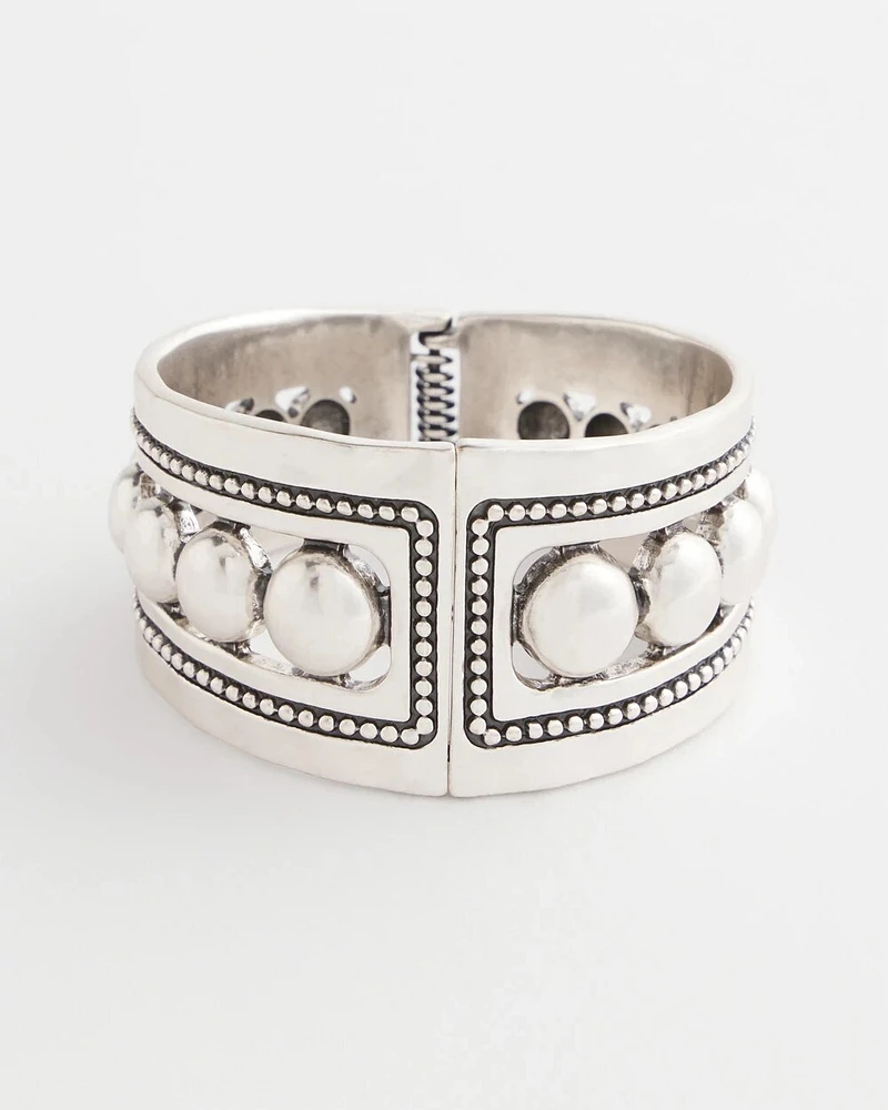 Silvertone Stretch Cuff Bracelet