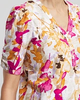 Floral Slub Split Neck Henley Tee