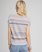 Heather Striped Short-Sleeve Pullover Sweater