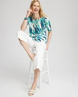 Palm Print Pima Cotton Bateau-Neck Tee