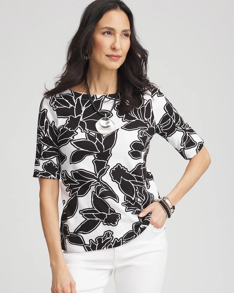 Floral Pima Bateau-Neck Tee