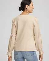 Pima Smocked Long Sleeve Tee