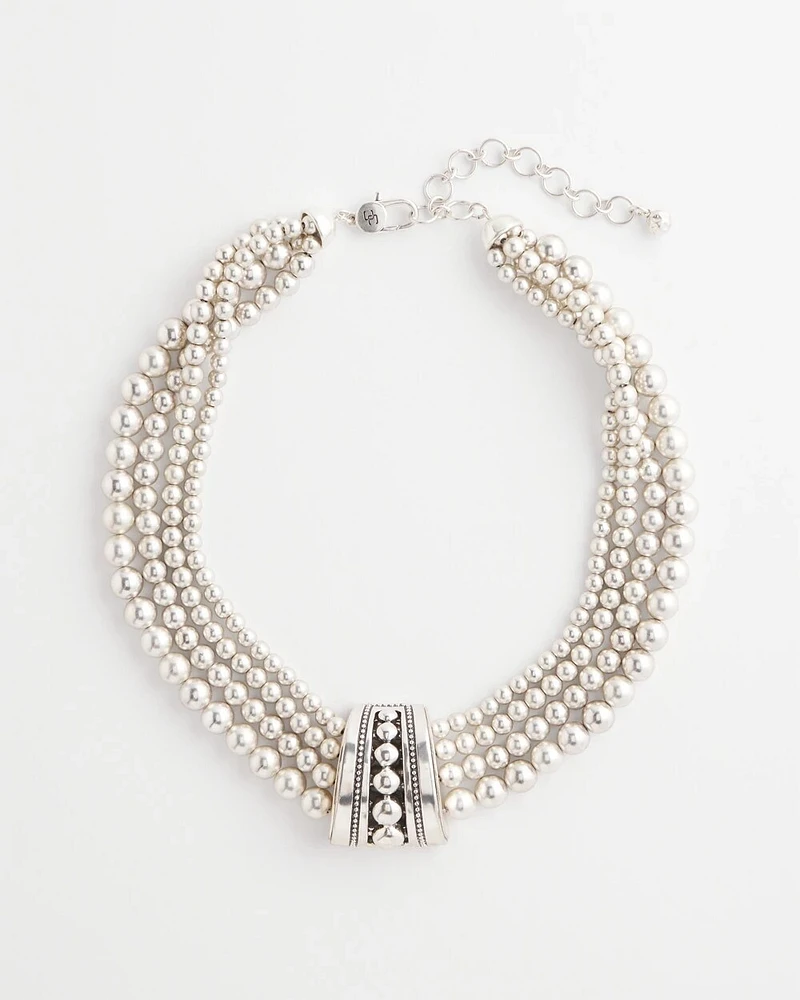 Silvertone Beaded Bib Necklace