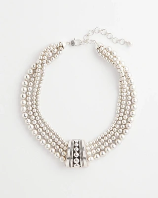 Silvertone Beaded Bib Necklace