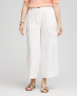 Linen Cargo Wide-Leg Cropped Pants