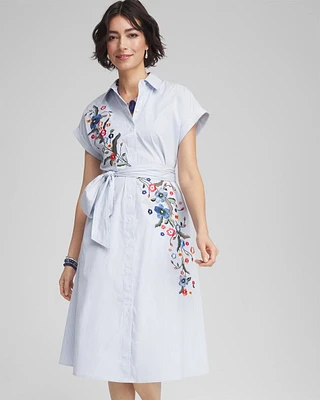 Striped Embroidered Poplin Midi Shirtdress