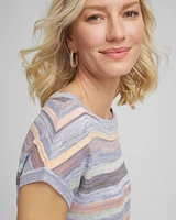 Heather Striped Short-Sleeve Pullover Sweater