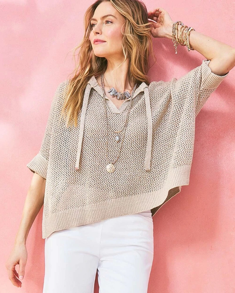 Sequin Open Knit Poncho