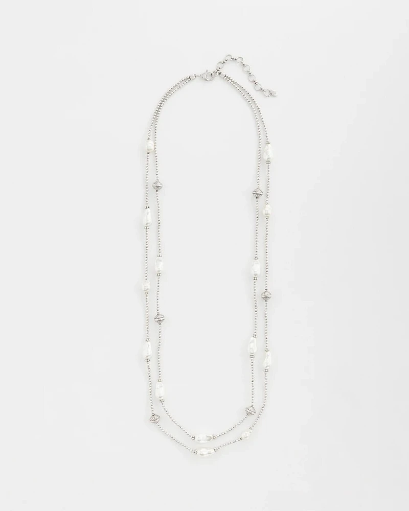 Faux Pearl Double Strand Necklace