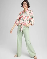Floral Satin Tie-Front Pullover Top