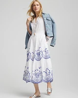 Petite Embroidered Smocked Waist Dress